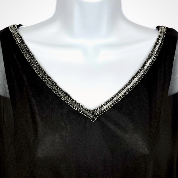 JKARA Black Asymmetrical Sequin Cocktail Evening Dress Size 10 - Picture 3 of 11